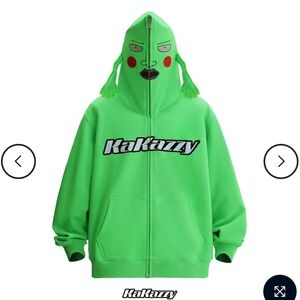 Funky KAKAZZY Green Hooded Zip-Up Sweater Character Mask (Youth L/Men's S?)